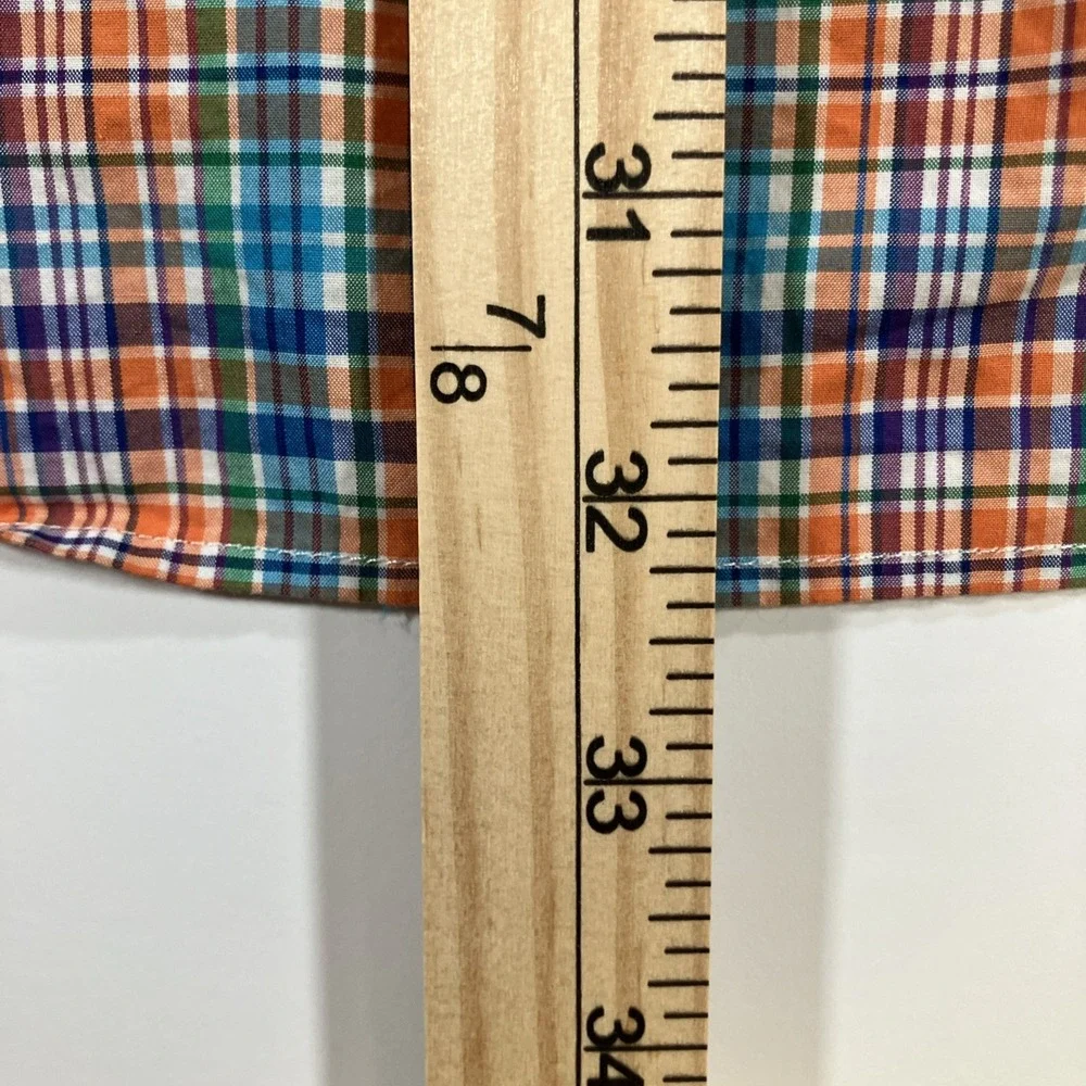 Polo Ralph Lauren Shirt Mens L Orange Blue Plaid Button Down Cotton Stretch Pony